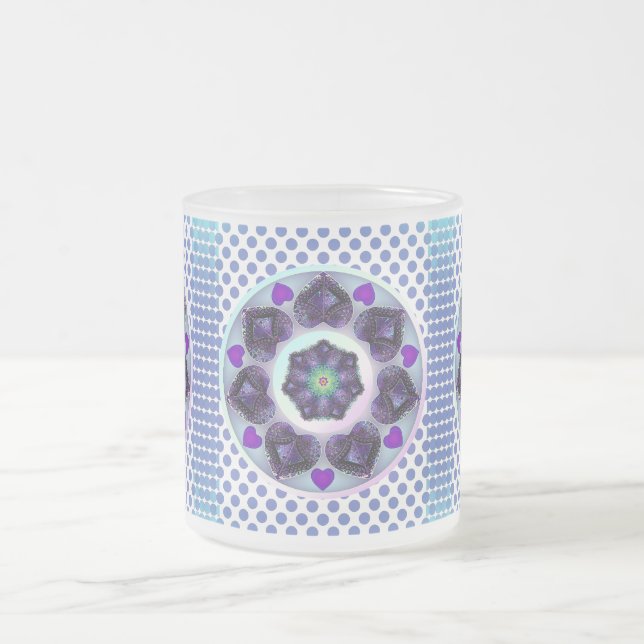 Purple umbrella & hearts .7 frosted glass coffee mug (Center)