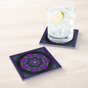 Purple umbrella & hearts .7 glass coaster