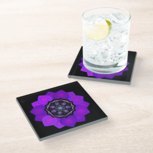 Purple umbrella & hearts .7 glass coaster