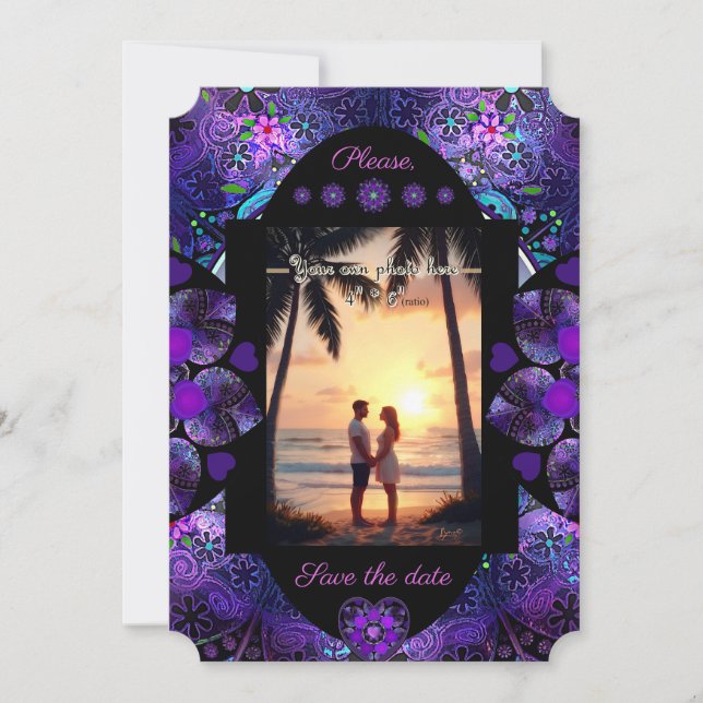 Purple umbrella & hearts .7 invitation (Front)