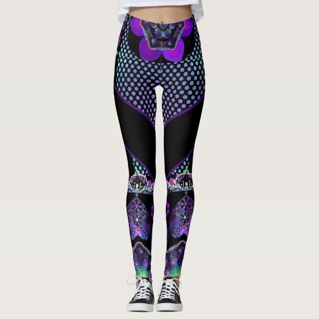 purple umbrella & hearts.7 Leggings (Front)