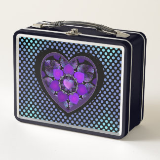 Purple umbrella & hearts .7 metal lunch box