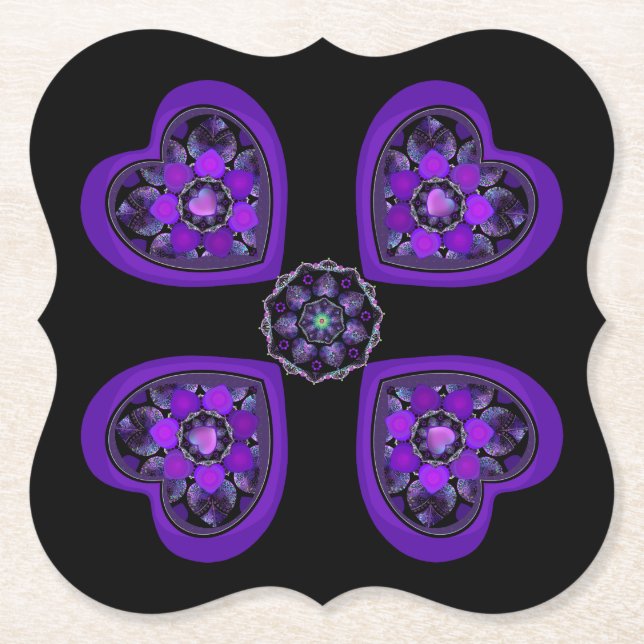 Purple umbrella & hearts .7 paper coaster (Front)
