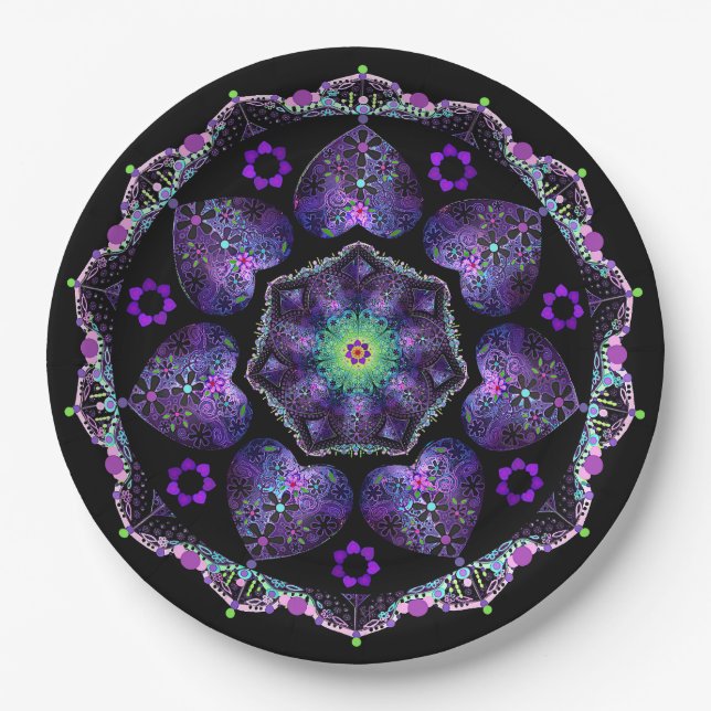 Purple umbrella & hearts .7 paper plate (Front)