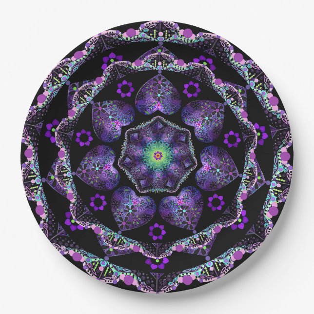 Purple umbrella & hearts .7 paper plate (Front)