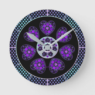 Purple umbrella & hearts .7 round clock