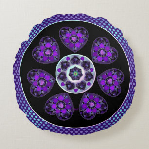 Purple umbrella & hearts .7 round cushion