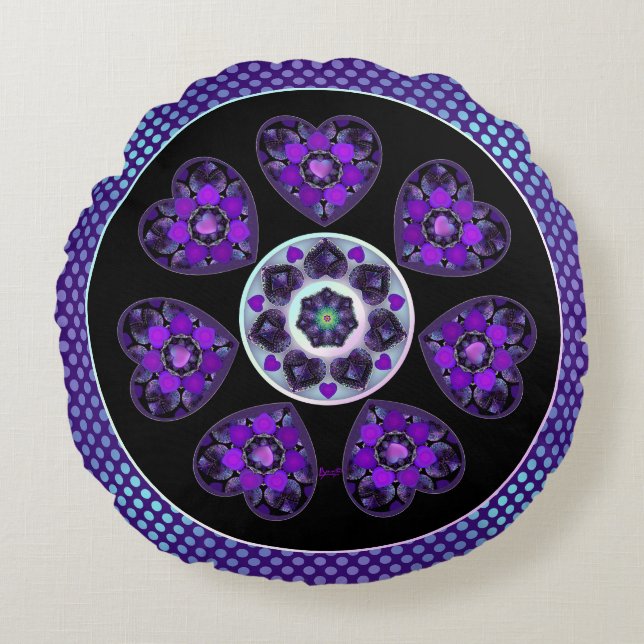 Purple umbrella & hearts .7 round cushion (Front)
