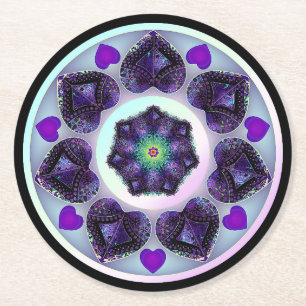 Purple umbrella & hearts .7 round paper coaster