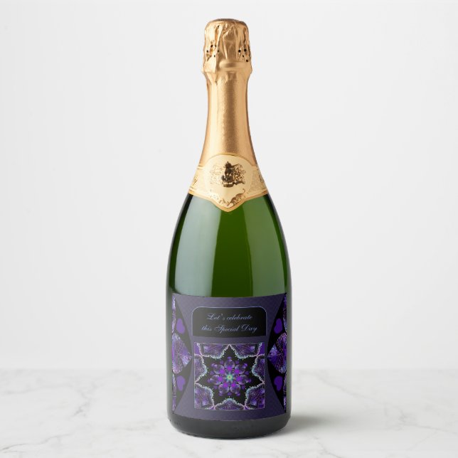 Purple umbrella & hearts .7  sparkling wine label (Front)