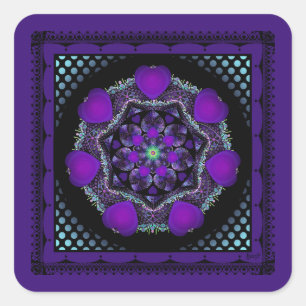 Purple umbrella & hearts .7 square sticker