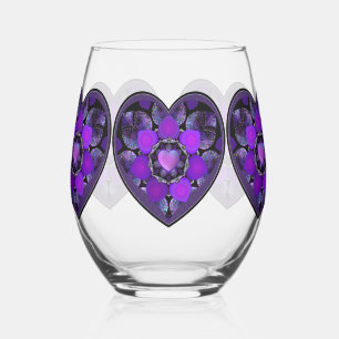 Purple umbrella & hearts .7 stemless wine glass