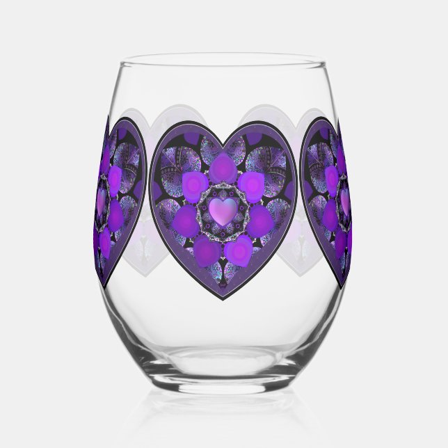 Purple umbrella & hearts .7 stemless wine glass (Left)