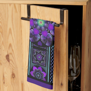 Purple umbrella & hearts .7 tea towel