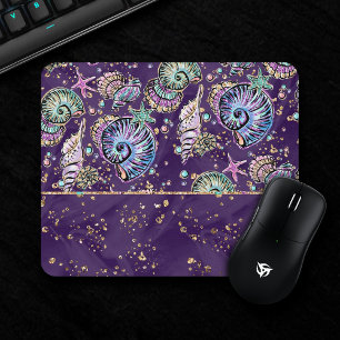 Purple Underwater Luxe Dark Pastel Gold Sea Life Mouse Mat