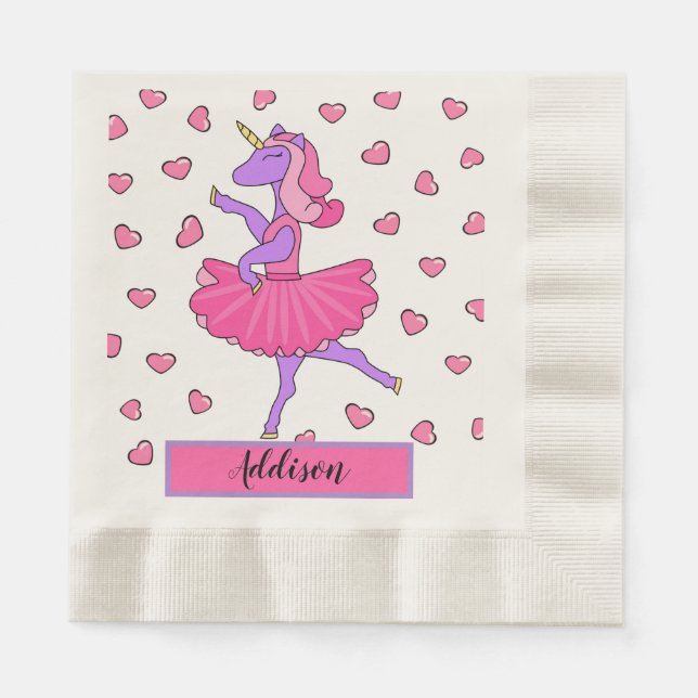Purple unicorn ballerina with pink tutu napkins (Front)