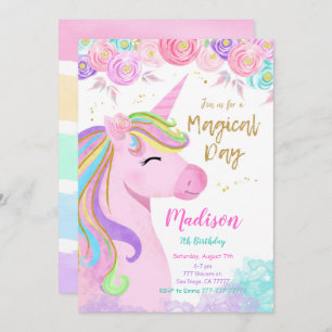 Purple Unicorn Birthday Invitation