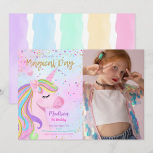 Purple Unicorn Birthday Photo Invitation