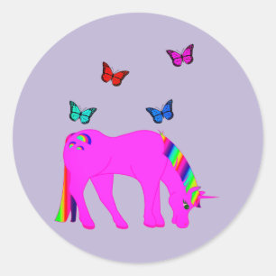 Purple Unicorn & Butterflies Sticker