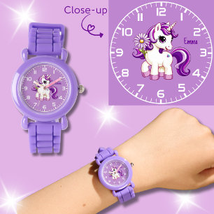 Purple Unicorn Daisy Flower Girls Watch