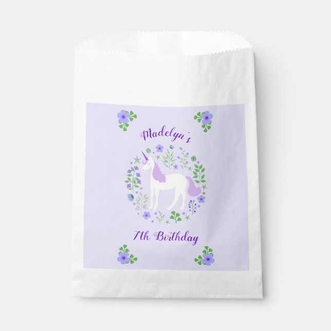 Purple Unicorn Faux Purple Glitter Birthday Favour Bags (Front)