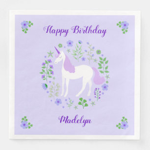 Purple Unicorn Faux Purple Glitter Birthday Napkin