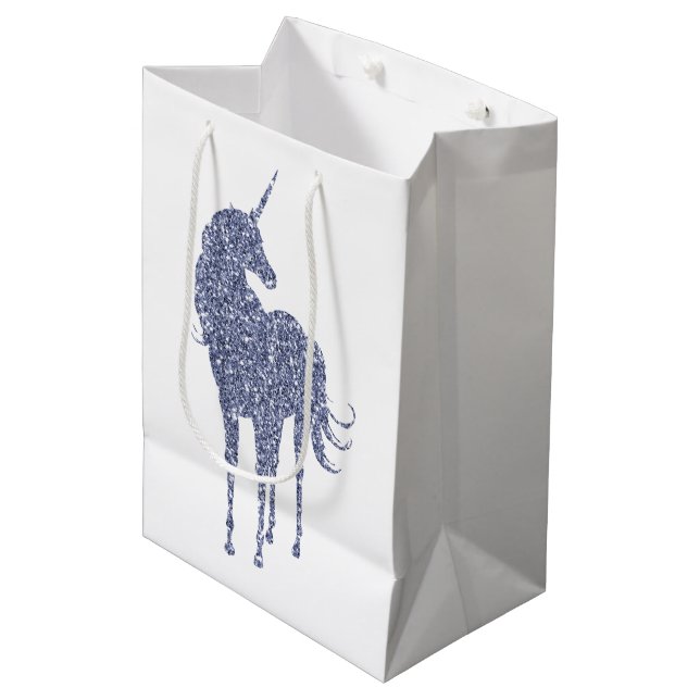 Purple Unicorn Glitter Medium Gift Bag (Front Angled)