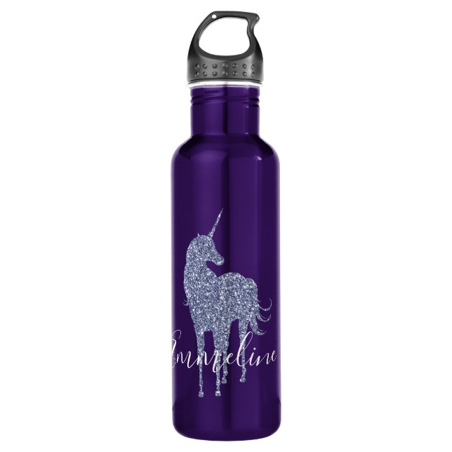 Purple Unicorn Glitter personalised 710 Ml Water Bottle (Front)