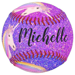 Purple Unicorn Glitter Sparkle Girl's Personalised Softball