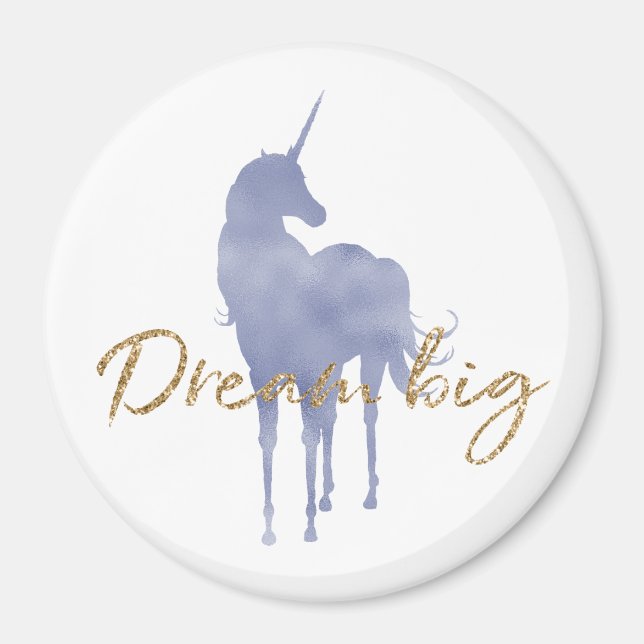 Purple Unicorn Gold Glitter Dream Big Sparkle Magnet (Front)