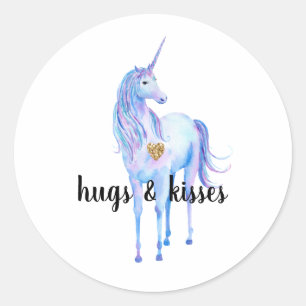 Purple Unicorn Gold Glitter Heart personalised Classic Round Sticker