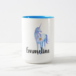 Purple Unicorn Gold Glitter Heart personalised Two-Tone Coffee Mug