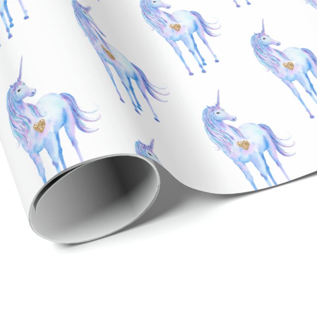 Purple Unicorn Gold Glitter Heart Wrapping Paper (Roll Corner)
