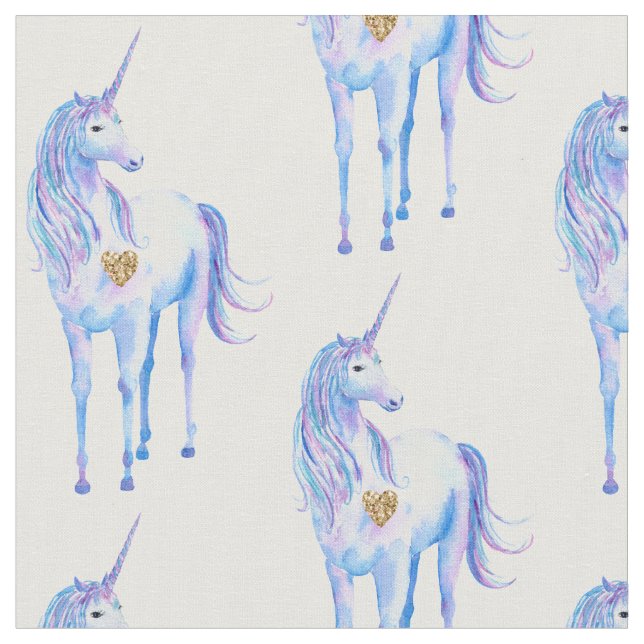 Purple Unicorn Gold Heart Fabric (Close Up)