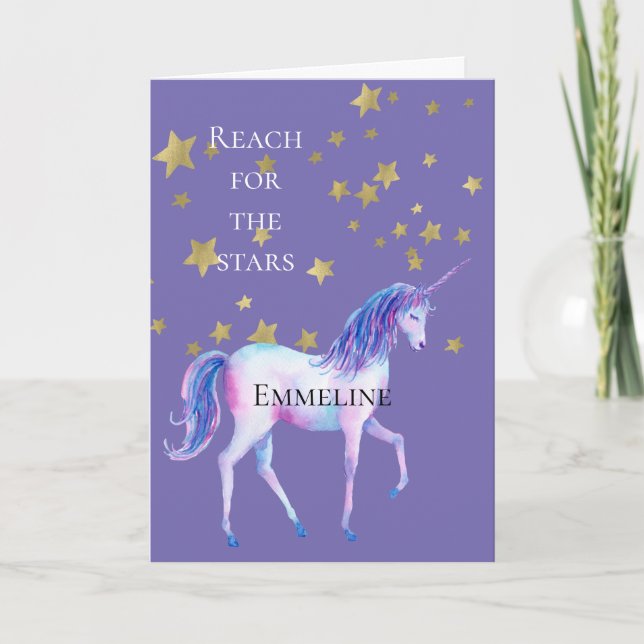 Purple Unicorn Gold Stars Card (Front)