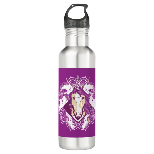 Purple Unicorn Mandala 710 Ml Water Bottle (Front)