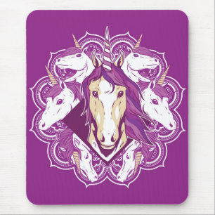 Purple Unicorn Mandala Mouse Mat