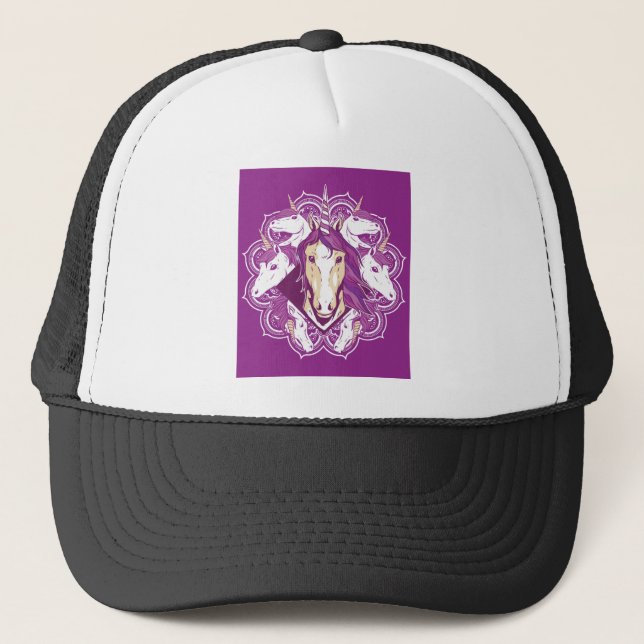 Purple Unicorn Mandala Trucker Hat (Front)