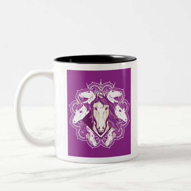 Purple Unicorn Mandala Two-Tone Coffee Mug (Left)
