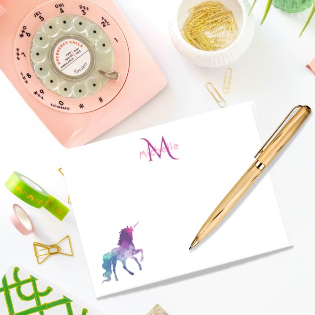 Purple unicorn on white monogrammed post-it notes (Creator Uploaded)