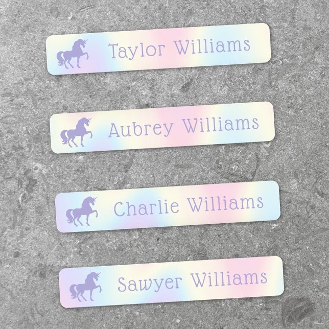 Purple unicorn pastel rainbow kids waterproof name (Purple unicorn pastel rainbow kids waterproof name labels)
