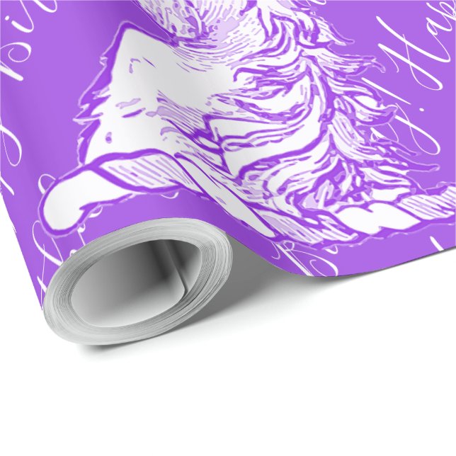 Purple Unicorn Pattern Happy Birthday Text Wrapping Paper (Roll Corner)