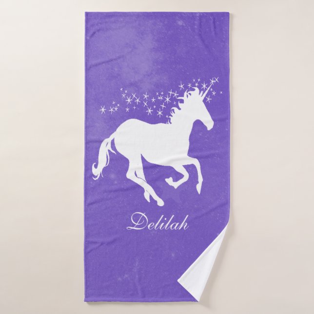 Purple Unicorn Personalised Bath Towel Set (Bath Towel)