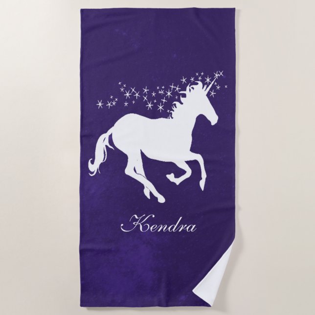 Purple Unicorn Personalised Beach Towel (Front)