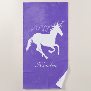 Purple Unicorn Personalised Beach Towel