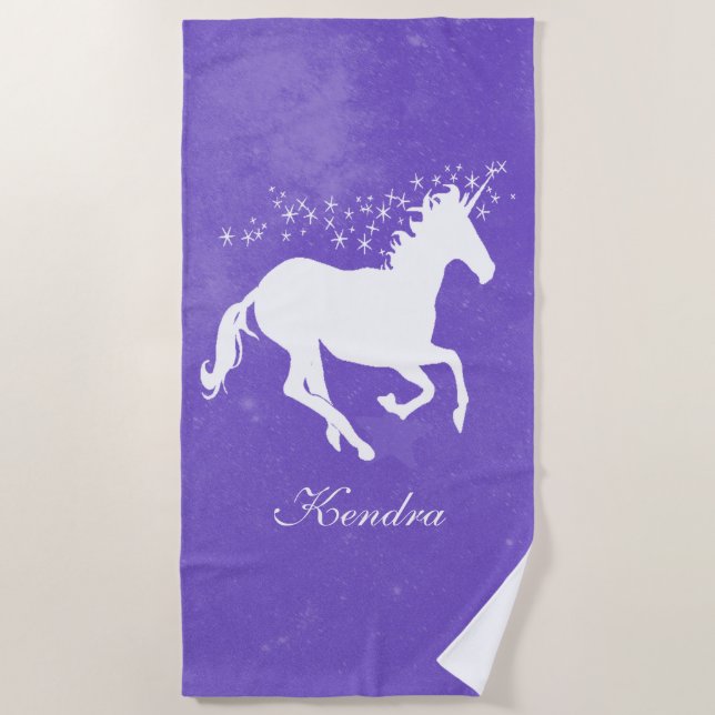 Purple Unicorn Personalised Beach Towel (Front)