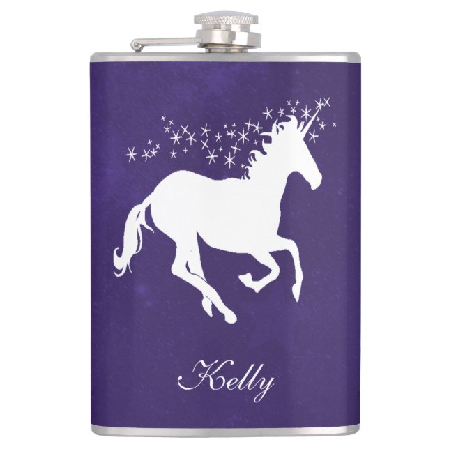 Purple Unicorn Personalised Flask (Front)