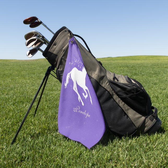 Purple Unicorn Personalised Golf Towel (Green)