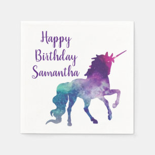 Purple Unicorn Personalised Happy Birthday Party Napkin