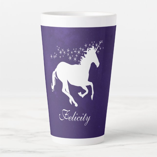 Purple Unicorn Personalised Latte Mug (Front)